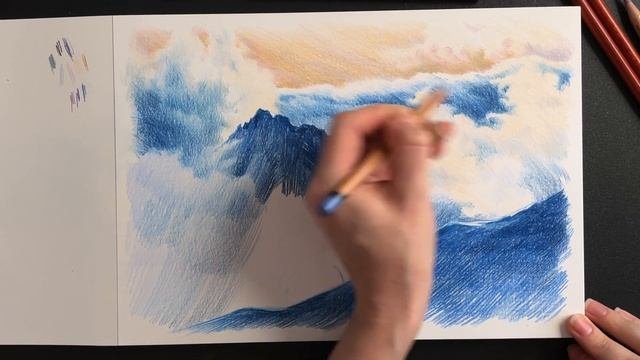 Карандашные горы / Процесс рисования цветными карандашами Derwent