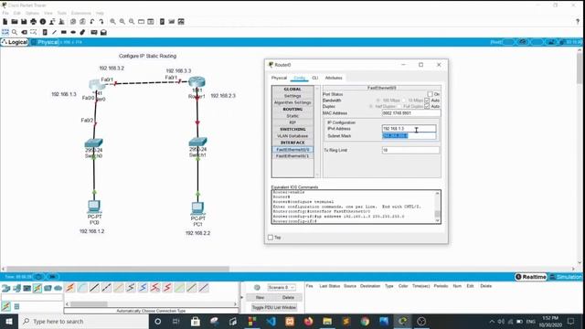Configure IP static routing in Hindi | Static Routing using 2 routers, 2 Switches, 2 Pc