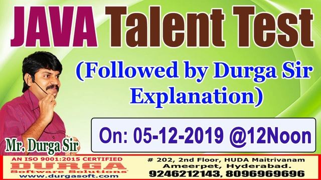 DURGASOFT JAVA Talent Test On 05-12-2019 @ 12Noon смотреть онлайн