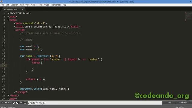 Curso Javascript - Excepciones para el manejo de errores con la sentencia throw