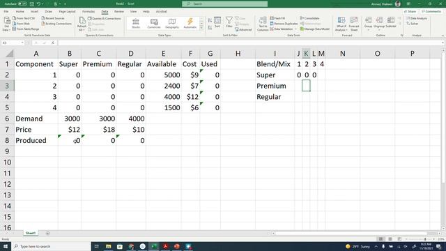 Application | Linear Programming | Problem Solving | MS Excel | Mixing Strategy | Gas, Recipe, Colo