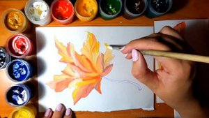 Гуашь. Лист клёна. Как рисовать. Осень/