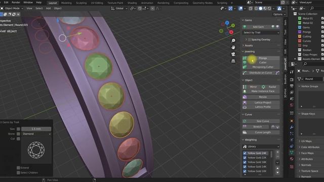 Blender 3.2.2 ювелирные изделия, кольцо с камнями. смотреть онлайн