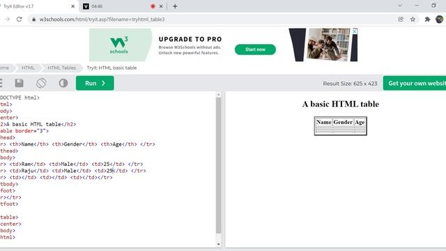 Basic Table Tags - HTML Tutorial using W3Schools