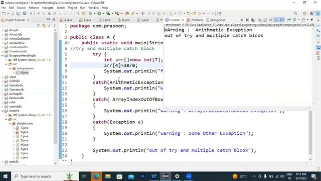 Exception Handling | Class - 02 | Try and Multiple Catch Block  | Nested Try Catch Block