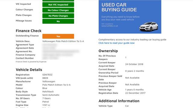 Car Finance Checker [BEWARE - Outstanding Car Finance on Used Cars]