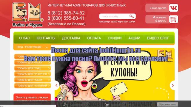 Рекламная песня | Магазин товаров для животных "Бобик и Мурка" смотреть онлайн