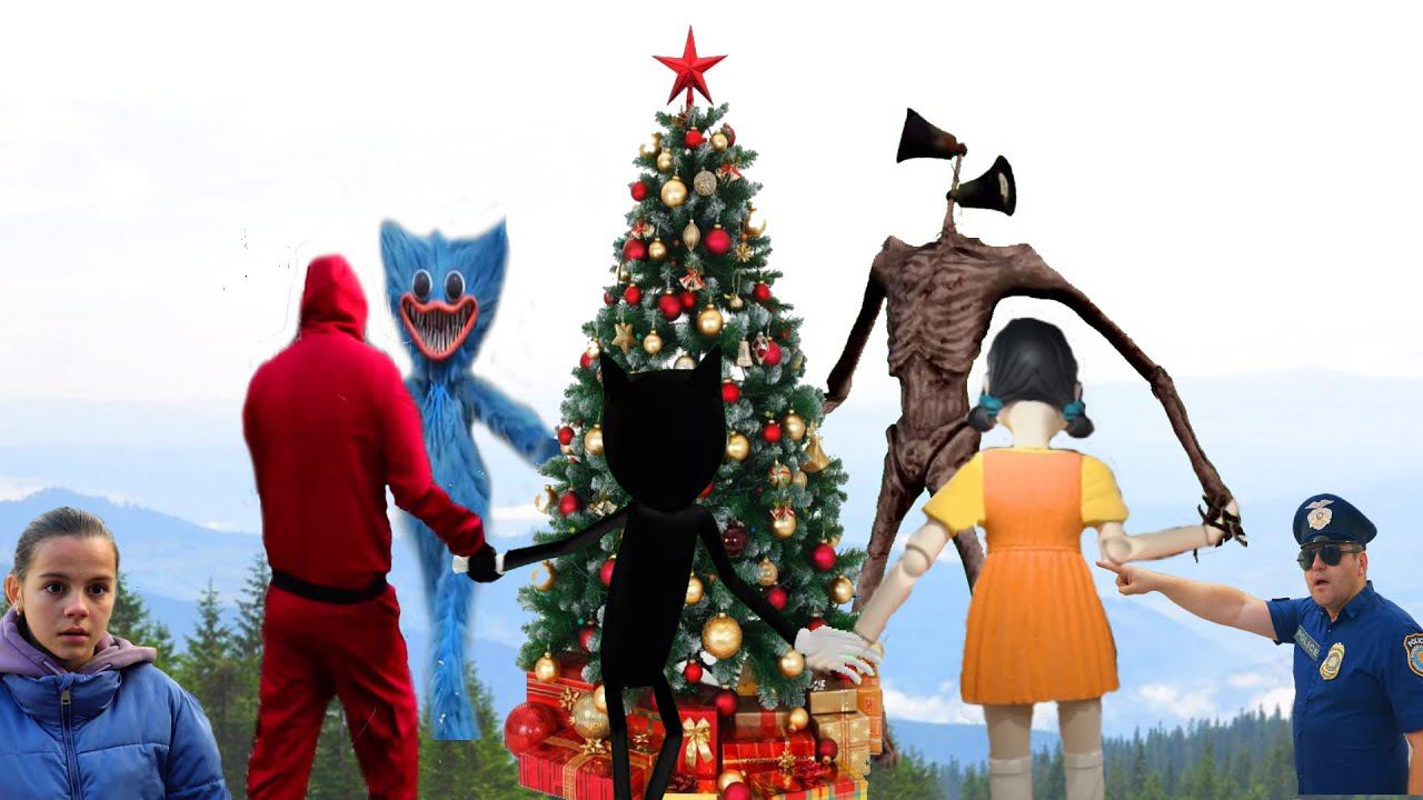 Новый Год вместе с Хаги Ваги Картун Кэт и Сиреноголовым Siren Head & Cartoon cat смотреть онлайн