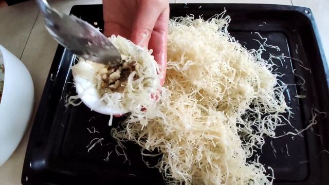 Кадаиф. Рецепт очень простой.. Турецкий сладость.Yongoqli Kadayif shirinligi. смотреть онлайн