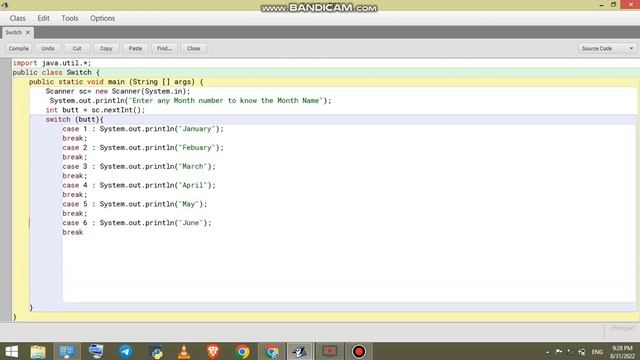 Program for Months Name Using Switch Case in Java #javacoding #java