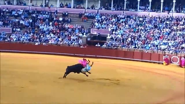 Jose Padilla atacked by bull (Bullfighting - Sevilla; 2015/04) смотреть онлайн