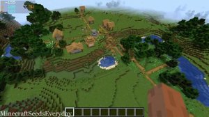 Minecraft Java 1.16.4 Seed: Three villages at spawn, one of which is zombie village with blacksmith