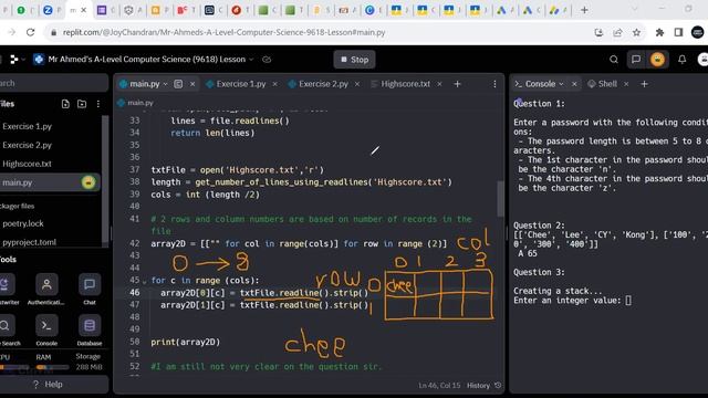 9618 - Python video tutorial Class 5 (Part 1a - Populating a 2D Array with File data) - Python tuto