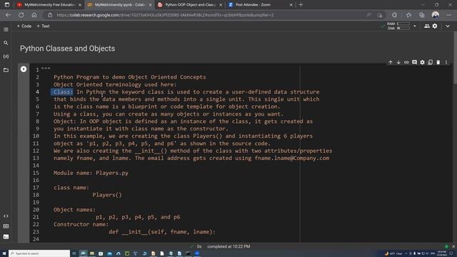 Python Class and Objects: The Players() class, p1-p7 objects, and instance methods