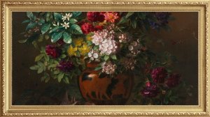 Art Screensaver for TV - Framed White Flowers, Impasto Oil Painting