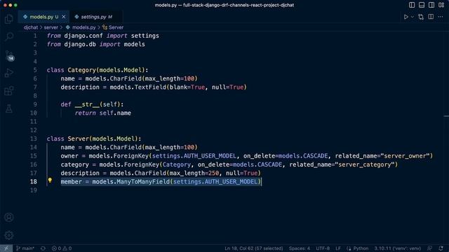 Full Stack React Django DRF | Chat App | Build Chat Server Administration Models