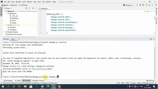 You have 17 unapplied migrations. Your project may not work properly until you apply the migrations
