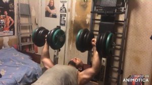 ЖИМ ГАНТЕЛЕЙ ЛЕЖА 50 КИЛОГРАММ КАЖДАЯ.