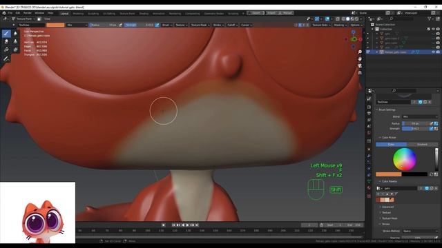 ?tutorial BLENDER , ?escultura de una gato? KAWAII?Retopología, texture painting  y render