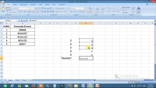 C-7 | Excel-Formula and Functions | Topic:Formula Errors | #### | #NAME? | #VALUE! | #DIV/0! | #REF