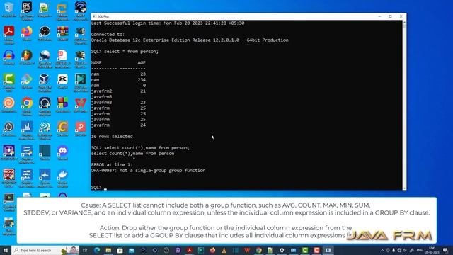 ORA-00937: not a single-group group function - Oracle Database 12c Error Messages смотреть онлайн