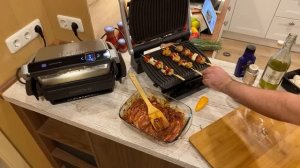 Marinierte Schweinenackensteaks im Tefal OptiGrill und Rosmarinkartoffeln in der Backschale