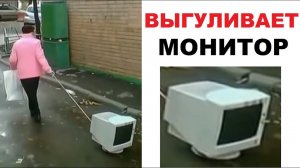 Лютые приколы. Бабка выгуливает МОНИТОР !!!!