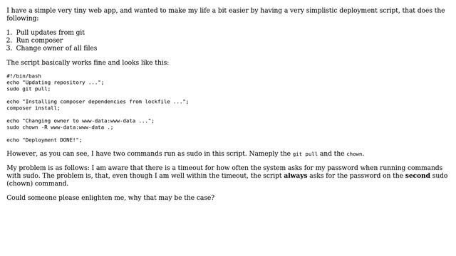 Ubuntu: Why does sudo require a password the second time in a bash script every time? смотреть онлайн