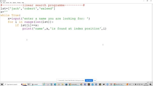 Linear search program using python programming to find name in list.  [CC available]