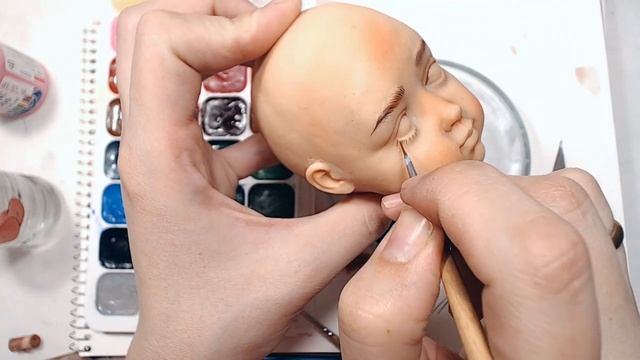 Делаю авторскую куклу из запекаемого пластика. 3/7. Роспись лица куклы ?✌ смотреть онлайн