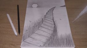 Мост. Старая лестница. Пейзаж. Падающая лестница. Рисунок #12