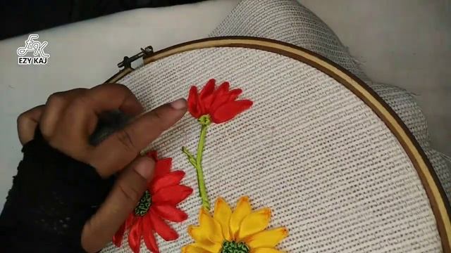 Ribbon Embroidery  Design | Cushion Cover Design | Simple Ribbon Work | EZY KAJ |