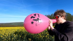 ?904 - Blow to pop big fuchsia balloon with "Sunny Summer" print (Unique 16")