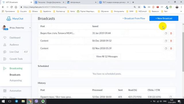 Как настроить 2 вида рассылки в Facebook Messenger через Manychat смотреть онлайн
