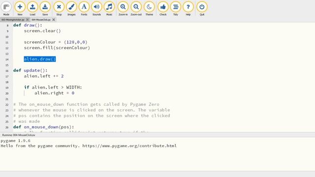 Techcamp.ie - Pygame Zero: Handling mouse clicks смотреть онлайн