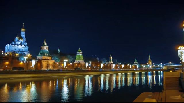 Таймлапс ночной Москвы. Панорама Кремля, дом Пашкова, Кремлевская набережная