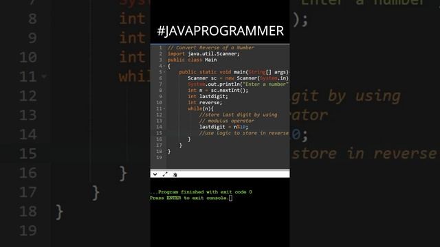 Java Program To Find Reverse Of a Number || java programming || #javaprogrammer #codingislife