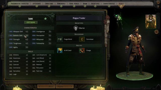 How to create custom characters - Warhammer 40000 Rogue Trader guide
