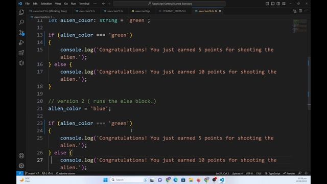 TypeScript basics Exercise 26 - Alien Colors #2: Use of if-else conditional statement. смотреть онлайн