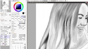 Процесс рисования портрета по фотографии, в Paint tool Sai