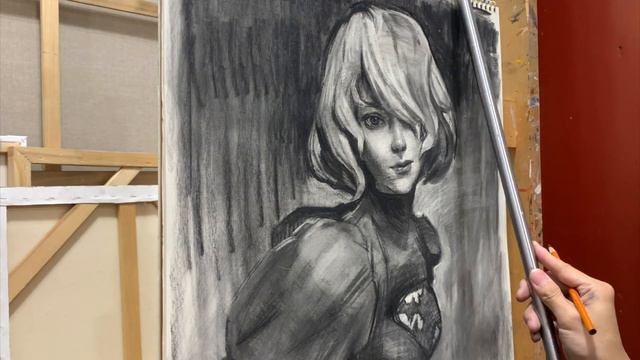 2B from NieR:Automata Portrait Sketch in Charcoal / 木炭で描くニーア オートマタ 2B смотреть онлайн