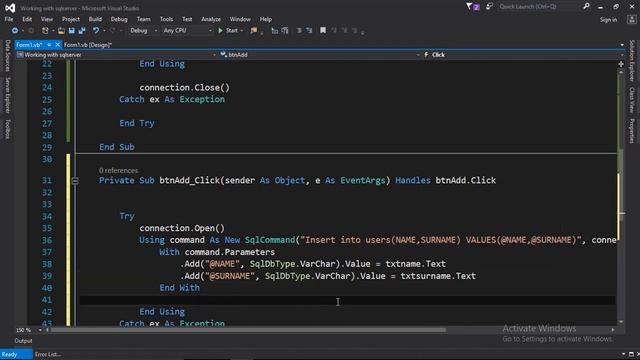VB.NET Insert,update and delete from sql server database using sqlcommands