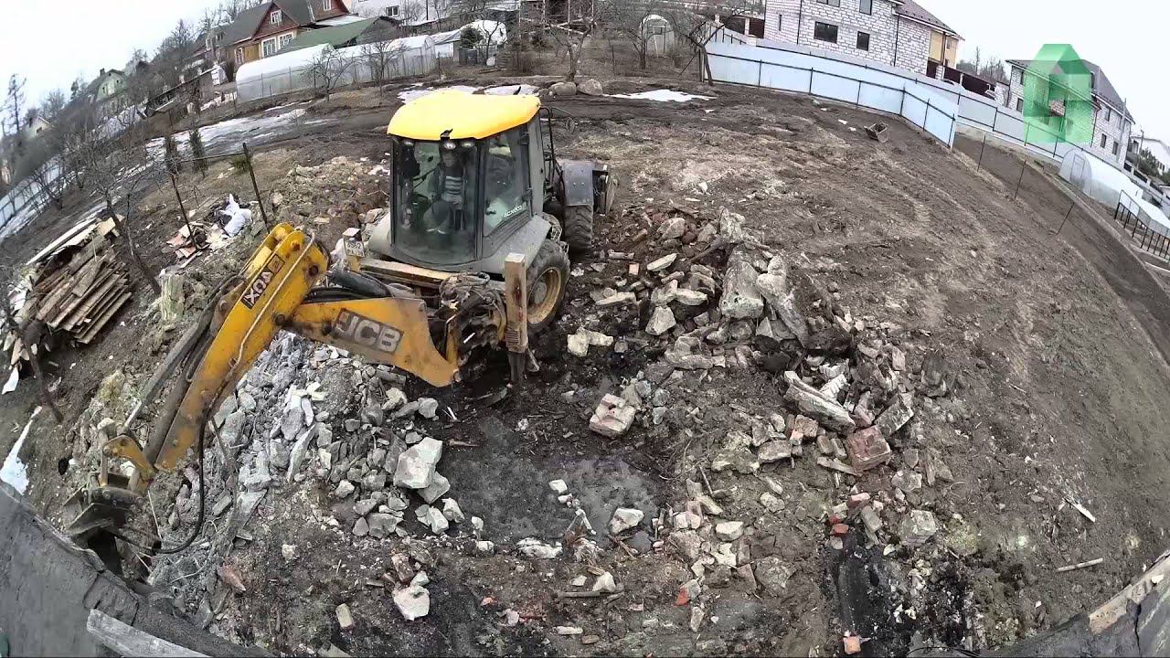 Демонтаж фундамента планировка участка стройка таймлапс за 5мин