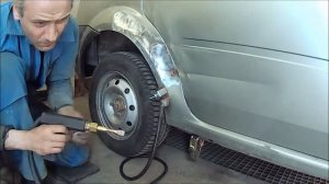 Renault Logan тянем заднее крыло 3я часть