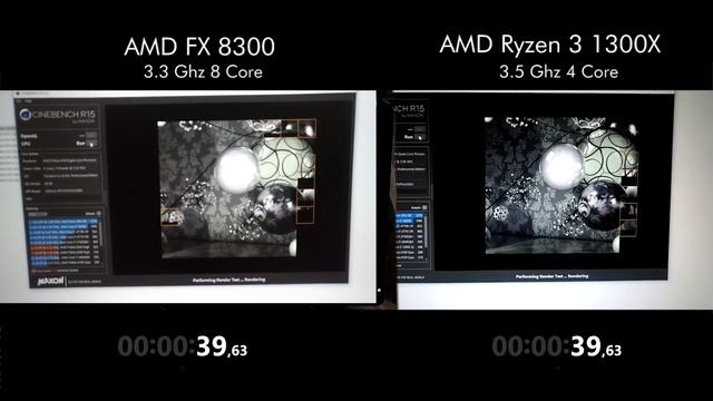 AMD FX 8300 vs AMD Ryzen 1300x Cinebench R15 test смотреть онлайн