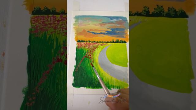 Flowers Field Landscape Gouache Art Making