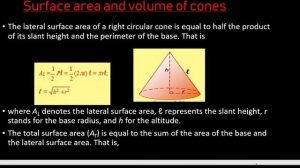 volume of pyramids, surface area and volume of cones