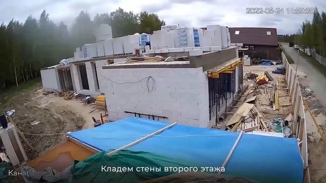 Строительство коробки двухэтажного дома  стиле хай-тек