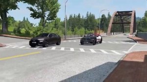 Разные ситуации на узкой дороге. Машины врезаются и падают с обрыва. BeamNG