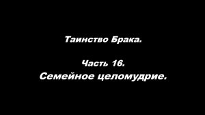 Таинство Брака. 
Часть 16. Семейное целомудрие.